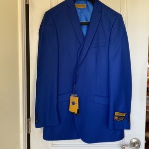 NWT 40Long with 34W 3 piece Alberto Nardoni slim fit blue suit